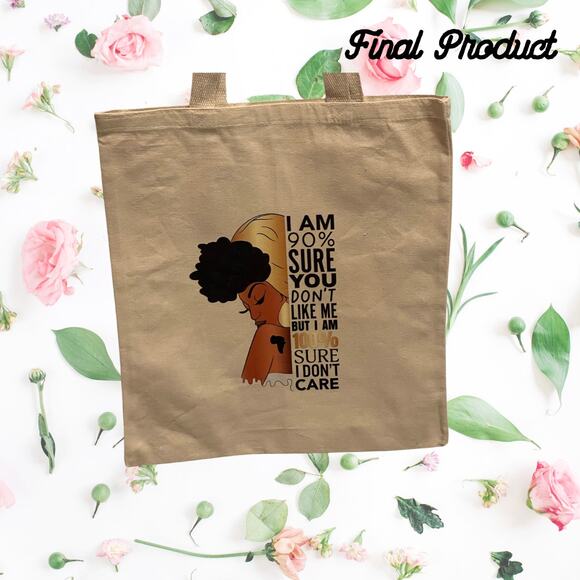 Fashion Graphic Print 100% sure I Don't Care Design Trendy Canvas Tote Bag - Picture 2 of 4